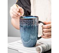 Zibaobeter 600ml Blue Ceramic Retro Coffee Mug Large Capacity Coffee Mug with Handle