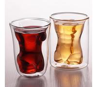 Zibeem 2 Unique Pint Glass Transparent Body Shape Glass Cup Beer Glasses Creative Double-Layer Body Shape Cocktail Glass for Vodka Whiskey Beer for Home Parties Clubs Events
