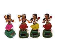 Zibeem 4 Solar Powered Dancing Hawaiian Girl Hula Dancer Figurine Dashboard Decoration