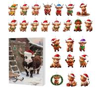 Zibeem Christmas Cow Advent Countdown Calendar 2025 | 2D Acrylic Ornament 24-Day Countdown - Highland Cow Animal Charm | for Home Tree Wall Door Window Vacation Party Favors Kids Adults