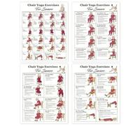 Zibeem Elderly Yoga Poses Poster - Chair Yoga Exercise Posters, 4Pieces Weight Loss Chart - Comfortable Seated Workout Guide Wall Charts, Easy To Follow Senior Fitness Poses For Home Use