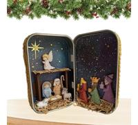 Zibeem Traditional Nativity Scene Sets | Wooden Christmas Nativity Box Decoration | Hand-Painted Holy Family Religious Figurine Ornament | Christmas Decorations Colorful Nativity Box Ornament