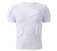 Zicac Mens Sports Padded Compression Tops Short Sleeve Shock Guard Protective Shirt Shoulder Rib Chest Protector for Outdoor Football Basketball Paintball Rugby White