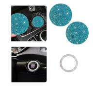 Ziciner 2 Pack Bling Car Cup Holder Coaster, Anti-Slip Auto Insert Coaster with Start Stop Button Cover, Universal Shiny Crystal Vehicle Interior Accessories for Women and Girls (Light Blue)