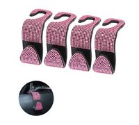 Ziciner 4PCS Bling Car Seat Headrest Hook, Crystal Rhinestone Backseat Hanger Storage Organizer, Auto Seat Holder Hooks for Hanger, Universal Interior Accessories for Handbag Purse Coat (Pink)
