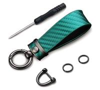 Ziciner Carbon Fiber Car Key Chain, Universal Premium Leather Car Key Fob, 360 Degree Rotatable with Anti-Lost D-Ring, Green, Universal