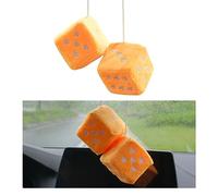 Ziciner Pair Fuzzy Plush Dice for Car Mirror, 3'' Retro Square Dice with Heart-Shape, Auto Rearview Mirror Hanging Ornament Decoration, Universal Car Accessories for Women (Yellow)