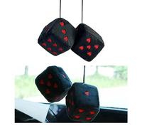 Ziciner Pair Fuzzy Plush Dice for Car Mirror, 3'' Retro Square Dice with Heart-Shape, Universal Auto Rearview Mirror Hanging Ornament Decoration, Car Accessories for Women (Black&Red)