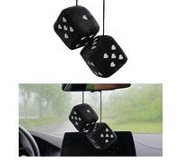 Ziciner Pair Fuzzy Plush Dice for Car Mirror, 3'' Retro Square Dice with Heart-Shape, Universal Auto Rearview Mirror Hanging Ornament Decoration, Vehicle Interior Accessories for Women (Black)