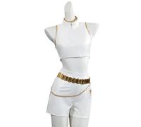 Zickdom Cosplay Costume for Girls, Sequin Glitter Fancy Dress Outfit Set with Jacket Crop Top & Shorts | Black Gold Shiny for Halloween Carnival Party F-Costume L