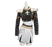 Zickdom Cosplay Costume for Girls, Sequin Glitter Fancy Dress Outfit Set with Jacket Crop Top & Shorts | Black Gold Shiny for Halloween Carnival Party B-Costume M