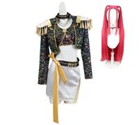 Zickdom Cosplay Costume for Girls, Sequin Glitter Fancy Dress Outfit Set with Jacket Crop Top & Shorts | Black Gold Shiny for Halloween Carnival Party C-Costume + Wig 120