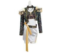 Zickdom Cosplay Costume for Girls, Sequin Glitter Fancy Dress Outfit Set with Jacket Crop Top & Shorts | Black Gold Shiny for Halloween Carnival Party C-Costume 120