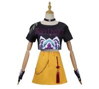 Zickdom Cosplay Costume for Girls, Sequin Glitter Fancy Dress Outfit Set with Jacket Crop Top & Shorts | Black Gold Shiny for Halloween Carnival Party C-Clothing 130