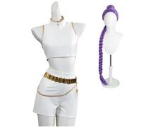 Zickdom Cosplay Costume for Girls, Sequin Glitter Fancy Dress Outfit Set with Jacket Crop Top & Shorts | Black Gold Shiny for Halloween Carnival Party F-Costume +Wig 130