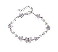 Zicnjodye 1pc Copper Inlaid With Colorful Five Petal Butterfly Bracelet For Women With Layered Branches And Leaves Of Flowers