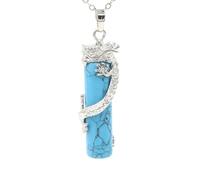 Zicnjodye 1pc Natural Round Stone Beads Drop Pendant Necklace Chain Opal Dragon Pendulum Necklace
