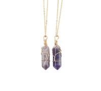Zicnjodye European And American Style Hexagonal Pillar Crystal Wrapped Natural Gemstone Pendant Necklace