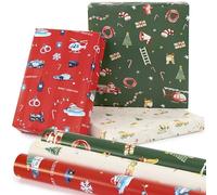 ZICOTO Beautiful Christmas Wrapping Paper for Boys - Set of 3 Fun Vehicle Themed Paper Rolls With Cute Designs for Kids - Add a Touch of Magic to Every Holiday Gift You Wrap - 17" x 120" Per Roll
