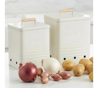 ZICOTO Beautiful Potato Storage Box Set of 2 For Kitchen Countertop - Perfect Storage Containers For Onion, Garlic, Vegetable - Food Safe Metal Holder Bin Set For Fruits