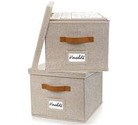 ZICOTO Decorative Beige File Box Organizer Set - Collapsible Linen File Cabinet for Easy Document Storage