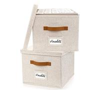 ZICOTO Decorative Ivory File Box Organizer Set of 2 - Collapsible Linen Cabinet for Easy Folder Storage - Store All Your Documents in Style