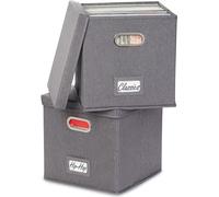 ZICOTO Decorative Vinyl Record Storage Box Set of 2 For 100+ Single Records - Sturdy LP Holder Crate Organizes All Your Favorite Classic, Oldies, or Recent Hit Albums in Style