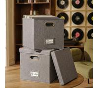 ZICOTO Decorative Vinyl Record Storage Box Set of 2 For 100+ Single Records - Sturdy LP Holder Crate Organizes All Your Favorite Classic, Oldies, or Recent Hit Albums in Style