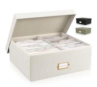 ZICOTO Modern Decorative Photo Storage Box - Collapsible Linen Photo Organizer with Dividers, Perfect for 4x6 Pictures - Portable Scrapbook Storage Containers with Lid, 6.3x4.4x2.5 inches