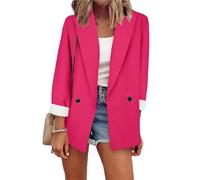 ZICUE Basic Long Sleeve Button Blazer for Women - Lapel Solid Color Slim Fit Business Casual Work Jacket Rose 3XL