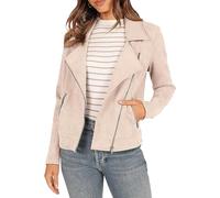 ZICUE Ladies Fall Winter Soft Coat Zip Up Lapel Collar Long Sleeve Open Front Outwear Moto Biker Jackets Apricot L