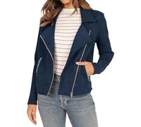 ZICUE Lady Fall Winter Motorcycle Jacket Slim Casual Soft Coat Oversized Faux Suede Biker Jackets Navy Blue M