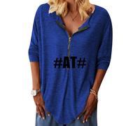 ZICUE Women's Summer Sexy V Neck Tops Zipper Casual Blouses Business Office Party Blouse at Royal Blue 17XL