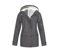 ZICUE Women's Windproof Hooded Drawstring Jacket Zip Button Double Lapel Jacket Padded Lined Jacket Grey M