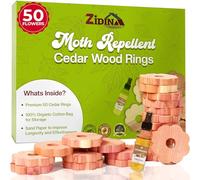 Zidina Moth Repellent for Wardrobes | 50x 100% Natural Cedar Wood Rings with Free 4.5ml Organic Cedar Oil | Wardrobe Fresheners | Includes Organic Fabric Bag & Sandpaper