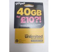 ZIDIOR giffgaff Pay As You Go SIM Card, £10 Bundle Includes 40GB Data, Unlimited UK Calls & Texts, 30-Day Plan, 5G Ready