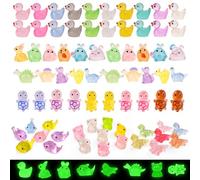 Zidoley 100 Pcs Mini Resin Animals, 7 Styles Mini Little Small Plastic Animals, Luminous Tiny Figures Miniature Resin Animal Mixed for Aquarium Decor (100, miniature)
