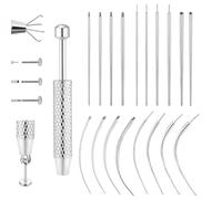 Zidoley 19 Pcs Piercing Taper, Flat Back Earring Applicator Tool Earrings Straight, Curved Needles 14G 16G 18G 20G, Piercing Ball Grabber, Stainless Steel Flat Back Earrings Needles for Ears Nose Lip