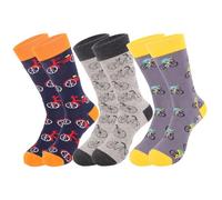 Zidoley 3 Pairs Cycling Socks for Men, Funny Bicycle Pattern, Comfortable Cotton Blend, One Size Fits UK 6-12 - Unique and Unusual Cycling Gifts for Men, Perfect Bike Accessories