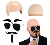 Zidoley 4pcs Bald Cap Adult, Wig Cap Accessory Set - Latex Bald Caps, Sunglasses, Soul Beard, Skin Tone Hair Net Ket for Concerts and Music Icon Famous Celebrity Fancy Dress Costume Cosplay Set