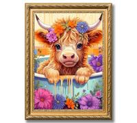 Zidoley Highland Cow Stamped Cross Stitch Kits, Cross Stitch Ornament Kits for Adults Beginners, Counted Embroidery 11 CT Needlework Stitching Sewing Kit Home Wall Art Decor 12x16 Inch