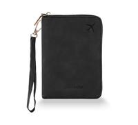 Zidoley Passport Holder Travel Wallet RFID Blocking, PU Leather Travel Document Organiser with Zipped Closure & Wrist Strap, Document Organiser, Holiday Travel Essentials for Men & Women (Black)