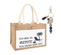 Zidoley Retirement Gift Woman, Jute Bag, Shopper Bag, Ladies, Sloth Key Ring, Retirement Gift, Women, Farewell Gift, Colleague, Farewell Gift, Ich Bin in Rente Ich Muss Gar Nix!, Standardgröße