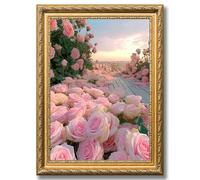 Zidoley Rose Flower Stamped Cross Stitch Kits, Cross Stitch Ornament Kits for Adults Beginners, Counted Embroidery 14 CT Needlework Stitching Sewing Kit Home Wall Art Decor 12x16 Inch