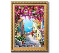 Zidoley Summer Street Stamped Cross Stitch Kits, Cross Stitch Ornament Kits for Adults Beginners, Counted Embroidery 14 CT Needlework Stitching Sewing Kit Home Wall Art Decor 12x16 Inch