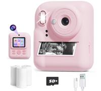 Ziegoal Kids Camera Instant Print, 1080P Digital Dual Camera for Kids, 12MP Instant Camera Photo Printing Toys for Girls, Christmas Birthday Gifts for 3 4 5 6 7 8 9 10 Year Old Girls with SD Card-Pink