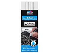Zieler 2 Extra Fine (0.7mm) Acrylic Paint Pens Ideal for Writing and Outlining on Rock Painting, Ceramic, Porcelain, Glass, Stone, Pebble, Fabric, Board and Wood. (White)