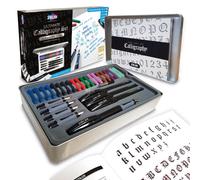 Zieler Ultimate Calligraphy Pen Set ? 32-piece Gift Tin Set ? 4 Soft Grip Calligraphy Pens ? 5 free-flowing Nib sections ? 20 Ink cartridges ? Ink