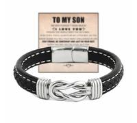 ZIELLA To My Son Bracelet From Mom - Infinity Knot Name Bracelet Gift Set With Custom Engraved Name, Stainless Steel Leather, Sliver