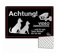 ZIENZENGYA 30 x 20 cm Freilaufender Hund Videoüberwacht Metal Aluminium Video Surveillance Sign Dog Aluminium with Pre-Drilled Holes Warning Signs Funny and for Blind Spot Bin Ich Da